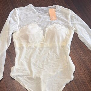 Popilush Elegant off White Sheer Long Sleeve bodysuit